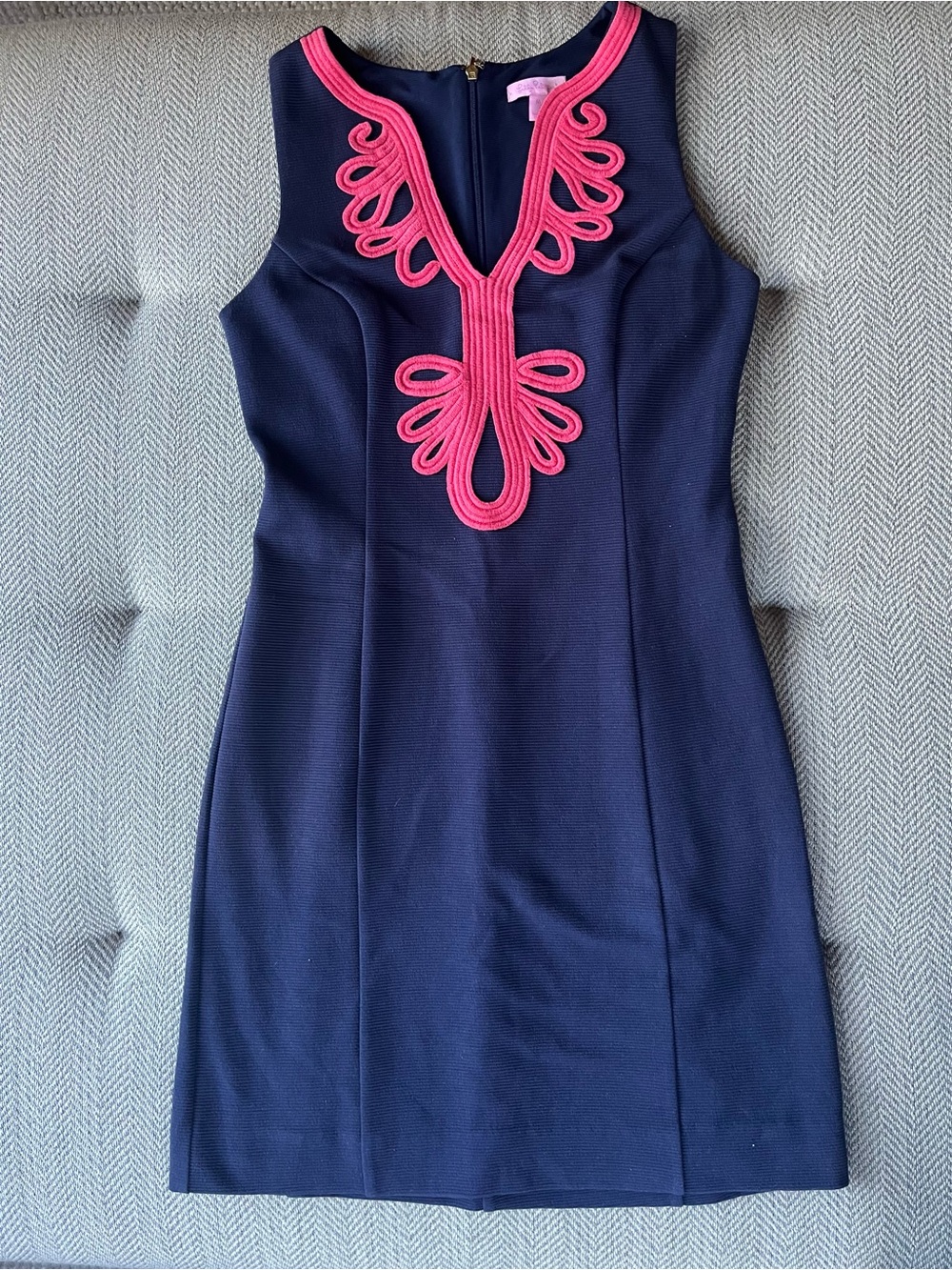Lilly Pulitzer Navy Sleeveless Shift Dress with Hot Pink Trim